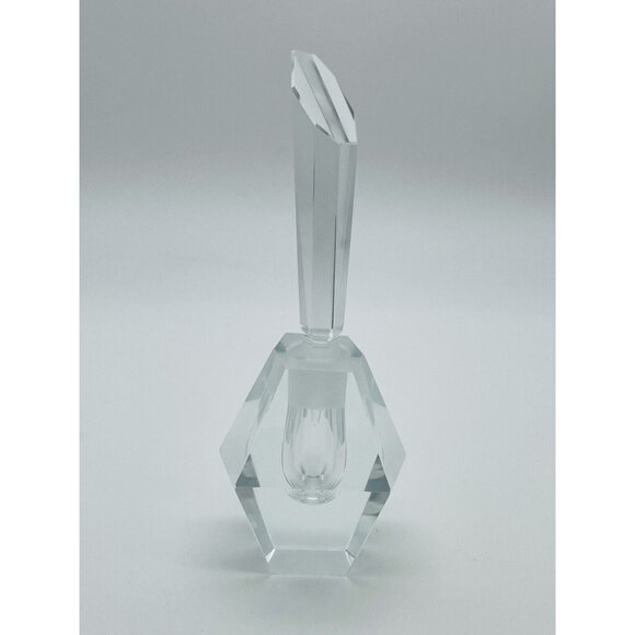 Vintage Art Deco Geometric Faceted Clear Crystal Cut Glass Perfume/Scent Bottle - Picture 4 of 7